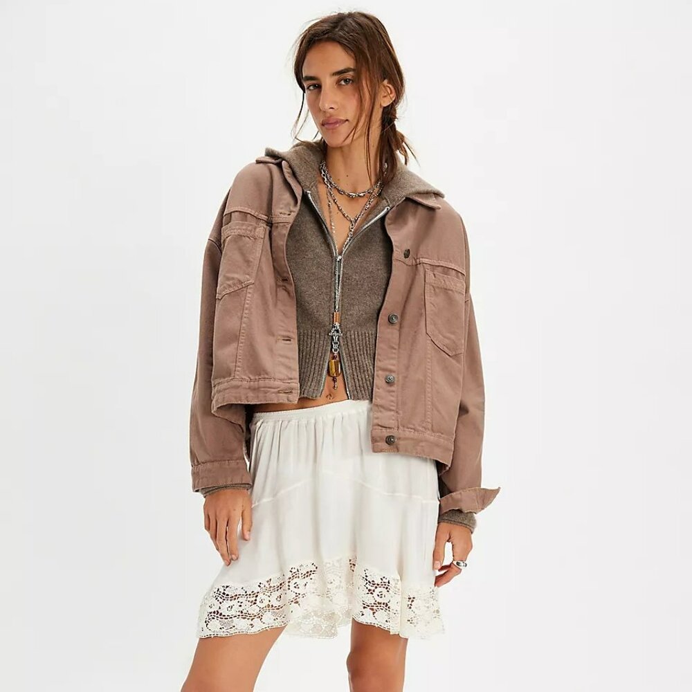Free People Opal Swing Denim Jacket Dusted Cocoa XL NWT - Picture 3 of 10